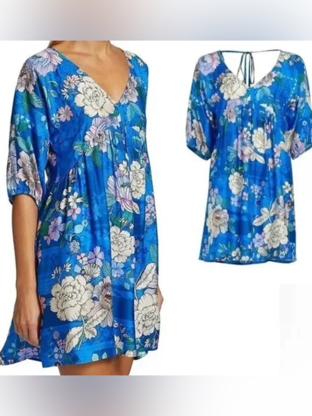Johnny Was Blue Floral Ruffled Swim Coverup - Picture 4 of 11